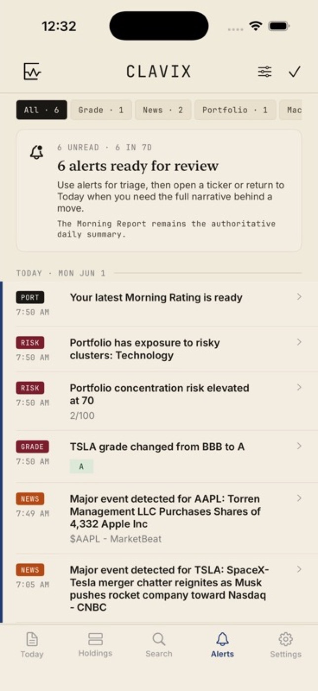 Clavix reviewable alerts