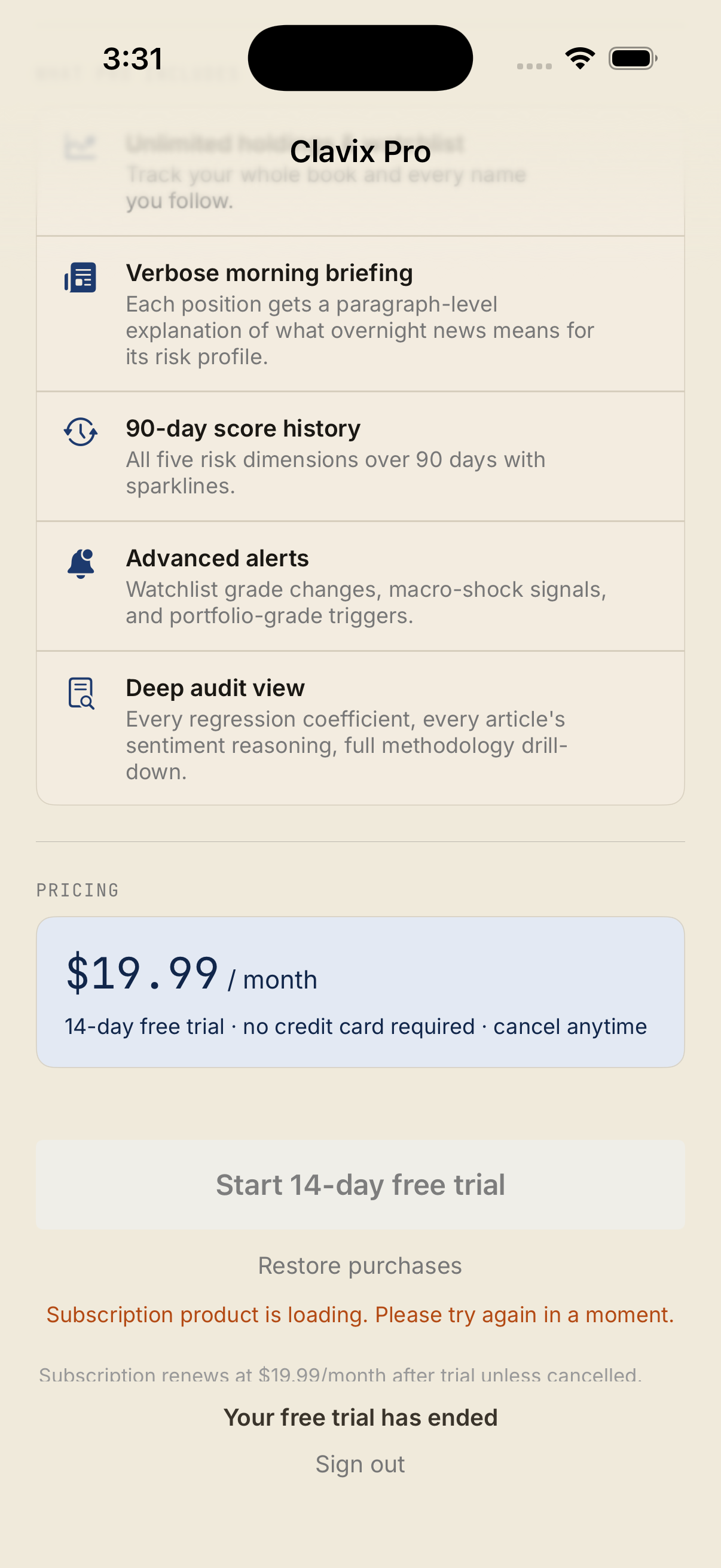 Clavix paywall screen