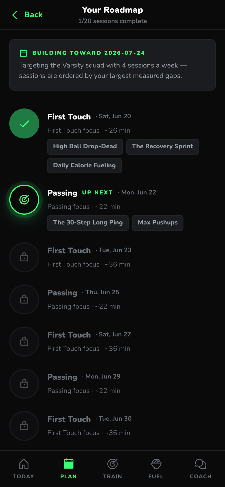 VarFoot roadmap screen